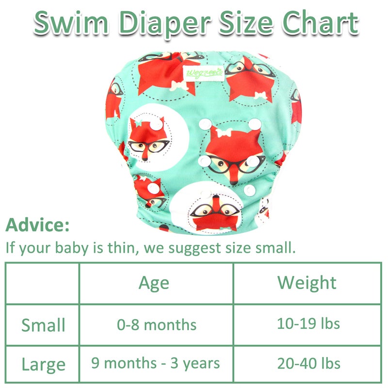 wegreeco Baby & Toddler Snap One Size Adjustable Reusable Baby Swim Diaper (Mermaid,Fox, Feather, Small, 3 Pack) - Image 3